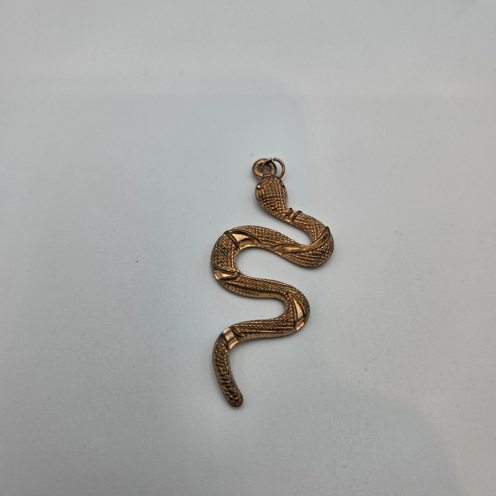 Vintage Snake Pendant Charm 2" Gold Tone Textured Cobra Serpentine Boho Y2K